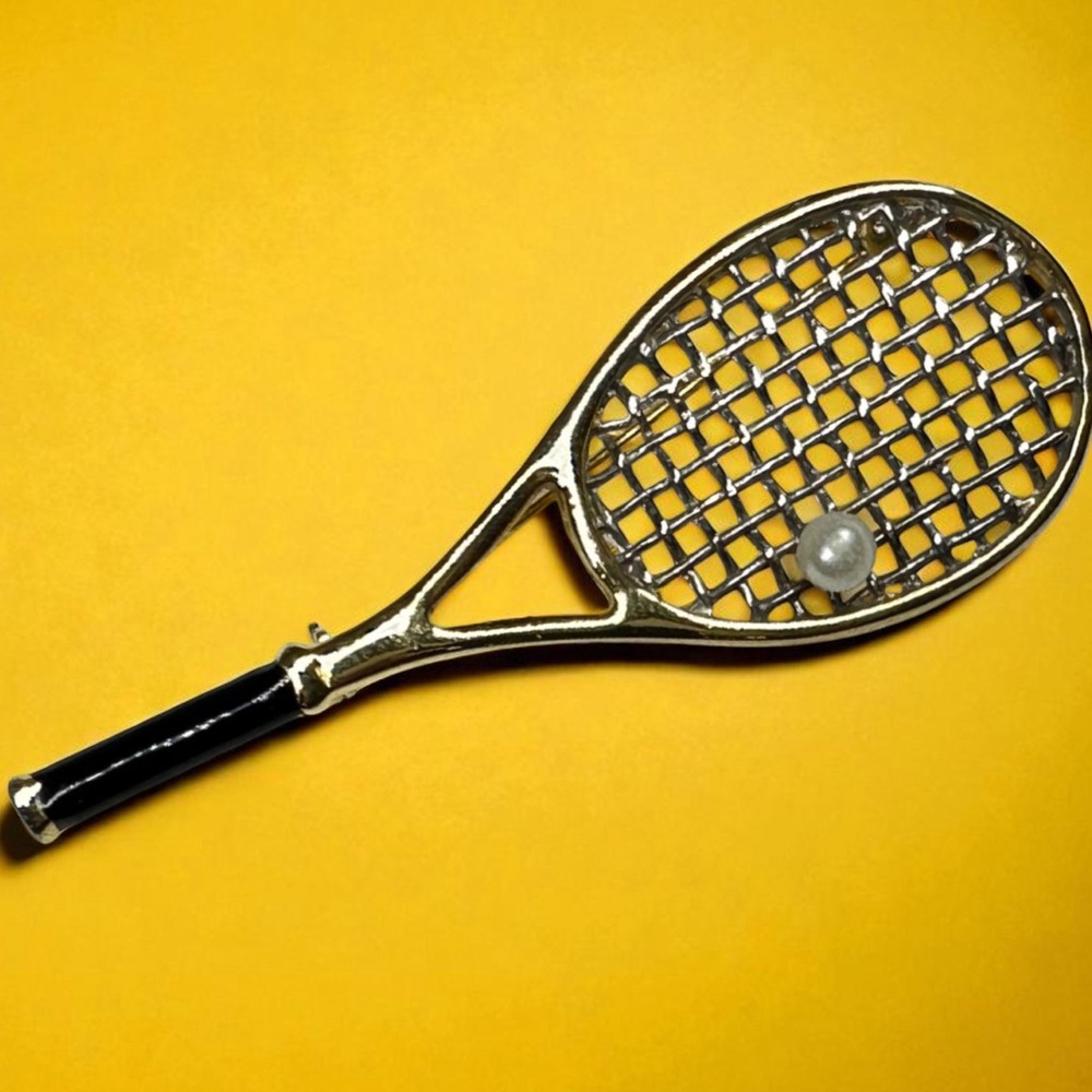 Gold and Black Tennis Racket Keychain